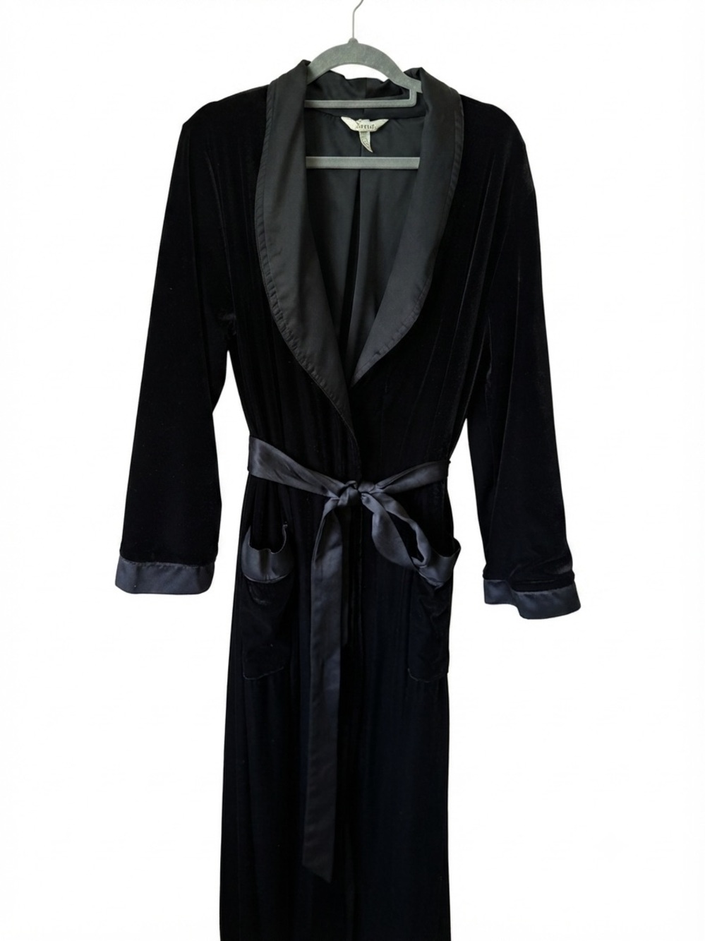 Soma Black Velvet Robe Satin Trim Shawl Collar Belted Lounge Sleepwear Size S/M